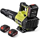 Leaf Blower Cordless with 2x4.0AH Batteries and Charger 650CFM 280MPH Electric Leaf Blower 2 Speed Mode Lightweight Battery Powered Leaf Blowers for Lawn Care Patio Garden Yard