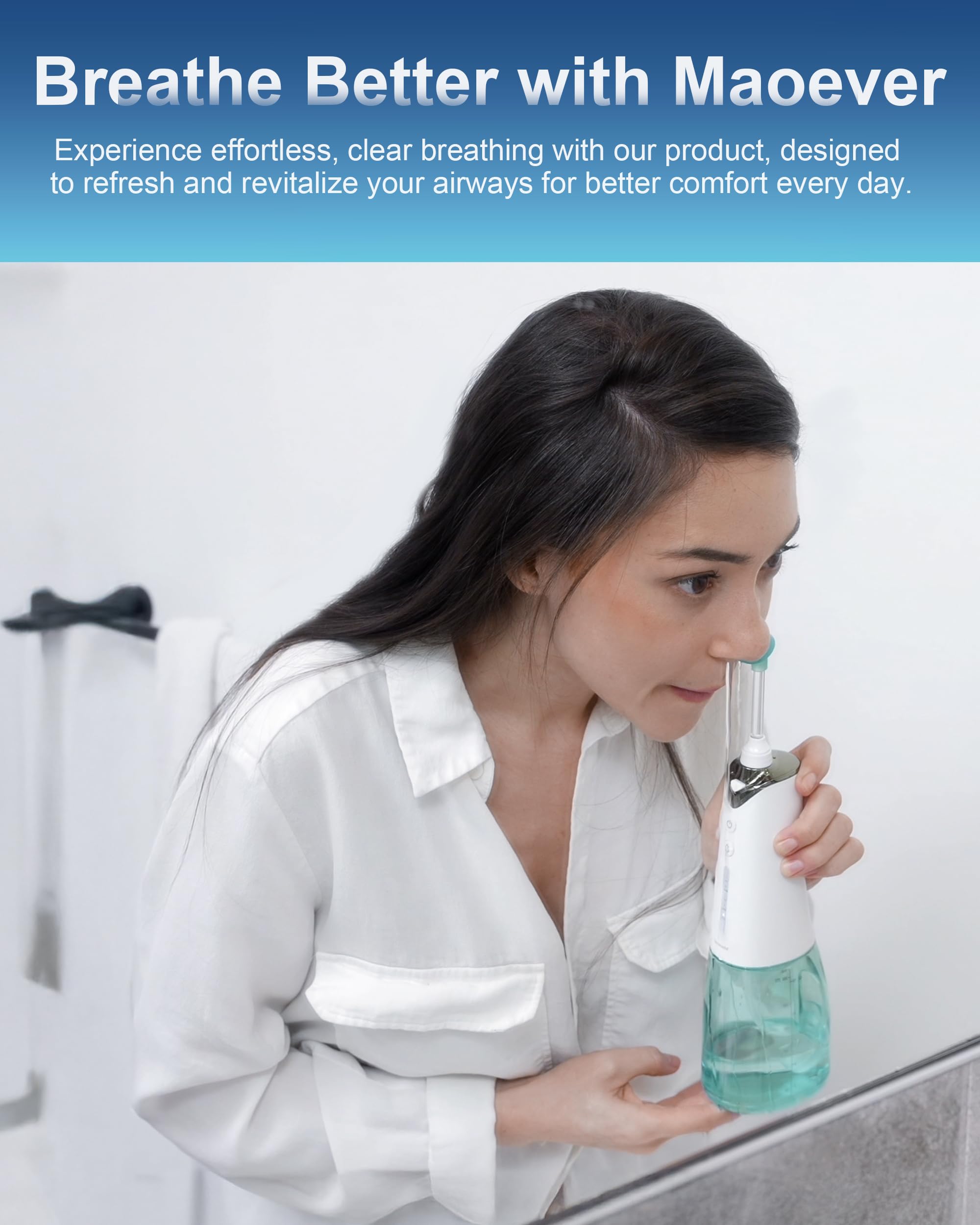 Nasal Irrigation System, Cordless Nasal Rinse Machine for Sinus Relief & Nasal Care, Electric Neti Pot with 6 Tips and 40 Salt Packs Nasal Irrigation Sinus Rinse System Kit for Adult & Kid
