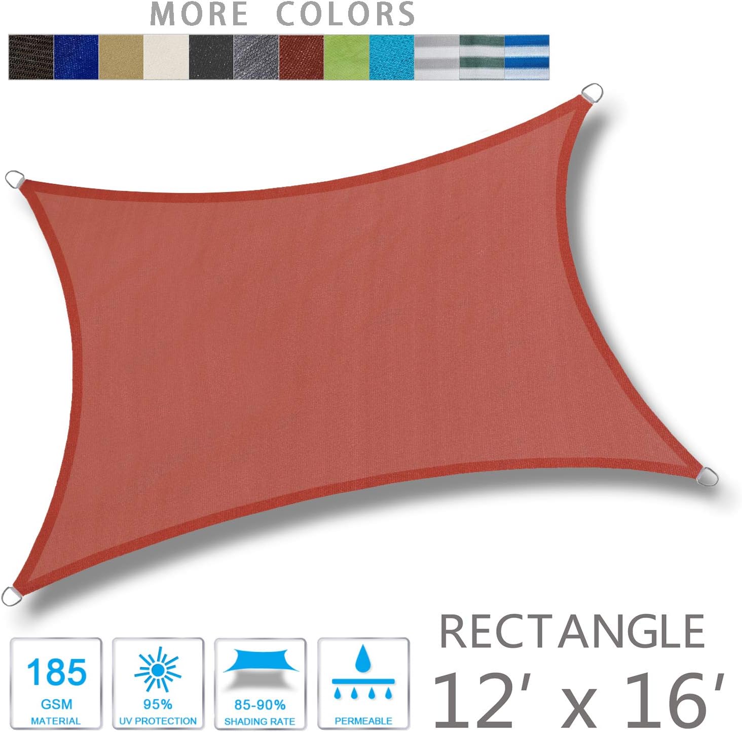 LOVE STORY 12' x 16' Rectangle Terra Red Sun Shade Sail Canopy UV Block Awning for Outdoor Patio Garden Backyard : Garden & Outdoor