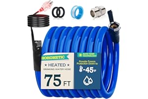 HOHOMETIC 75FT Heated Water Hose for RV,-45 ℉ Antifreeze 4.0 Upgraded Heated Drinking Garden Water Hose，Rv Accessories，Rv Water Hose