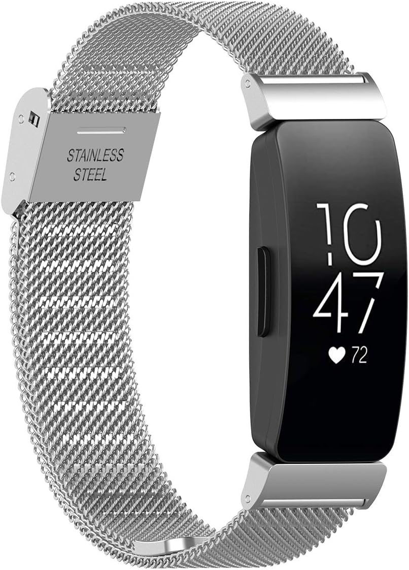 XIHAMA Strap compatible for Fitbit Inspire & Fitbit Inspire HR, Women Men Stainless Steel Replacement Band Quickfit Wristband (silver)