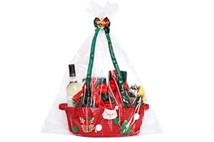 SWEET LION Christmas Gift Basket Empty Wrapping Set, Red Small Cotton Rope Basket with Gift Bag and Bow Ribbon Xmas Gifts for Women Men Kids, Storage Toy Snack Basket with Handle for Home Christmas Decorations