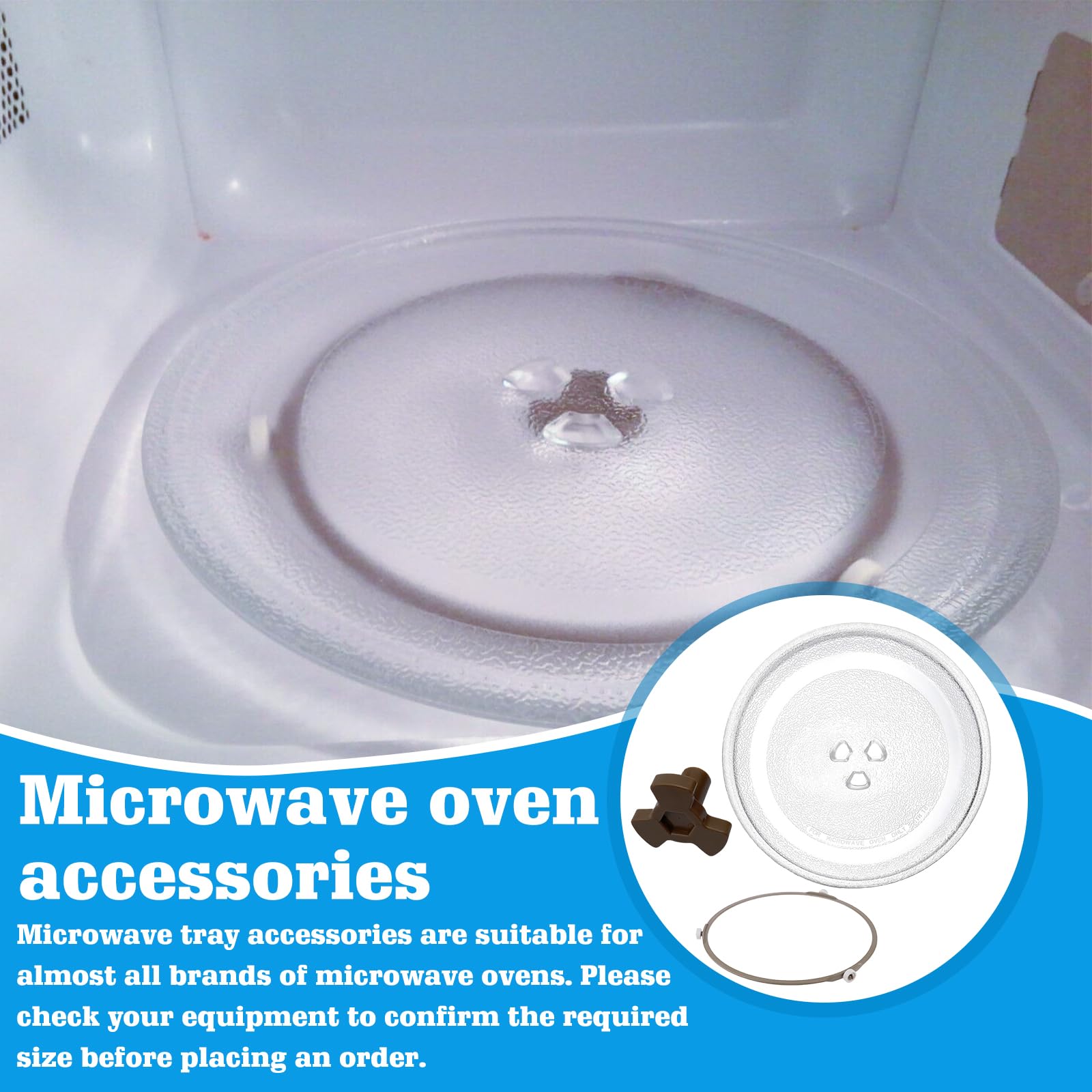 WIYETY Universal Drehteller für Mikrowelle Mikrowellenteller Glas Glasdrehteller mit TellerhalterMikrowelle, MikrowelleGlasplatte Drehteller Drehscheibe Teller Glasteller für Mikrowellen (Round frame) 6