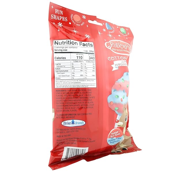 RUDOLPH THE RED NOSED REINDEER COTTON CANDY, CHERRY AND BLUE RASPBERRY FLAVORED WITH MINI MARSHMALLOWS, CHRISTMAS STOCKING STUFFERS, 3 OUNCES