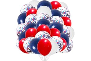 12 Inch Red White Balloons and 12 Inch Navy Blue Balloons with Confetti Balloons，50pcs，for Decorations Independence Day Patri
