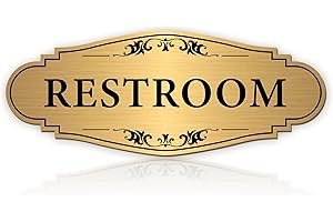 LUHIMO Restroom Sign Sticker for Business & Home, Self-Adhesive Brushed Gold Elegant Bathroom Signs for Door, Durable & Waterproof Unisex Restroom Signage for House toilet, Office, Store, Shop