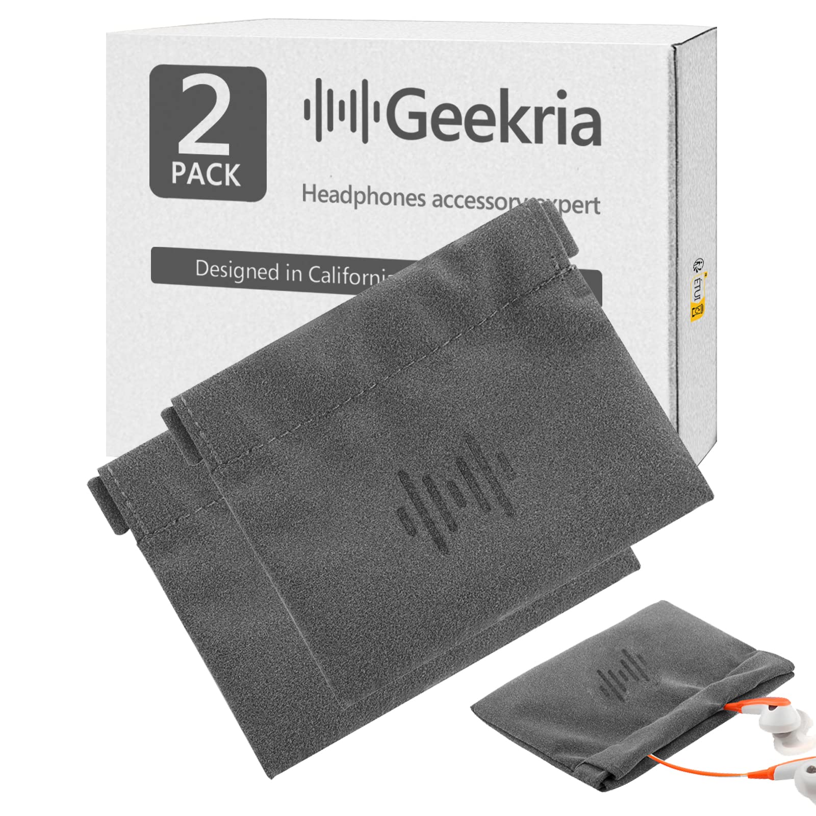 Geekria 2 Pack Sports Earbuds Pouch, Fitness Earbuds Protective Case, In-Ear Headphones Travel Bag Compatible with Sony WI-SP600N, Bose SoundSport, JBL T110BT, Jaybird X3 (Microfiber)