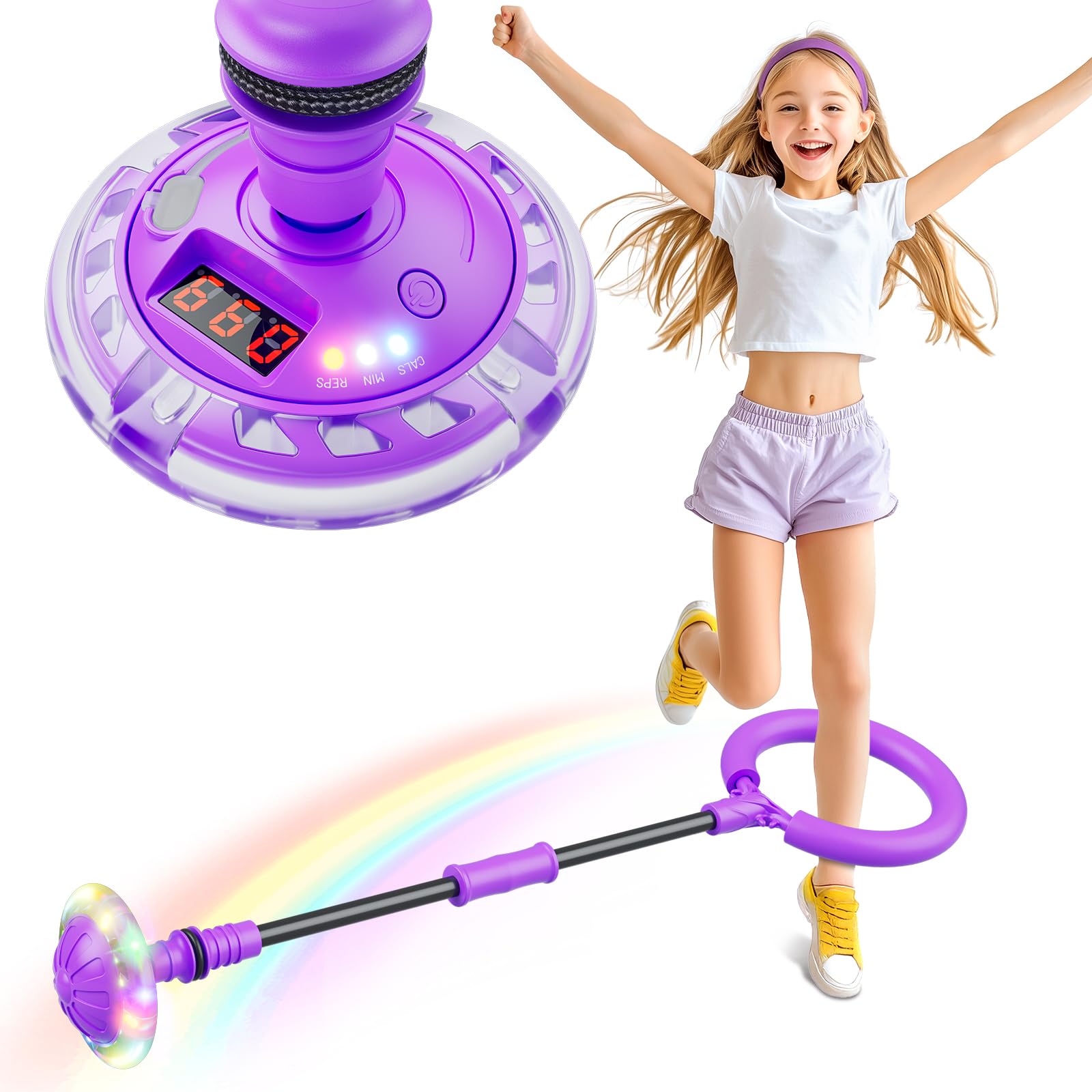 Hot Bee Ankle Skip Ball for Kids with Counter, Timer, Cal Calculator, Girl Birthday Gifts for Age 5 6 7 8 9 10+, Rechargeable Foldable Sports Toy Skip it Toy for Kids Easter Present Purple