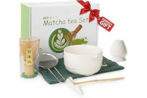 cjc Matcha Whisk Set 7-Pcs,Premium Matcha Kit for Ceremony, Japanese Matcha Set Including Glazed Matcha Bowl with Spout, Bamb