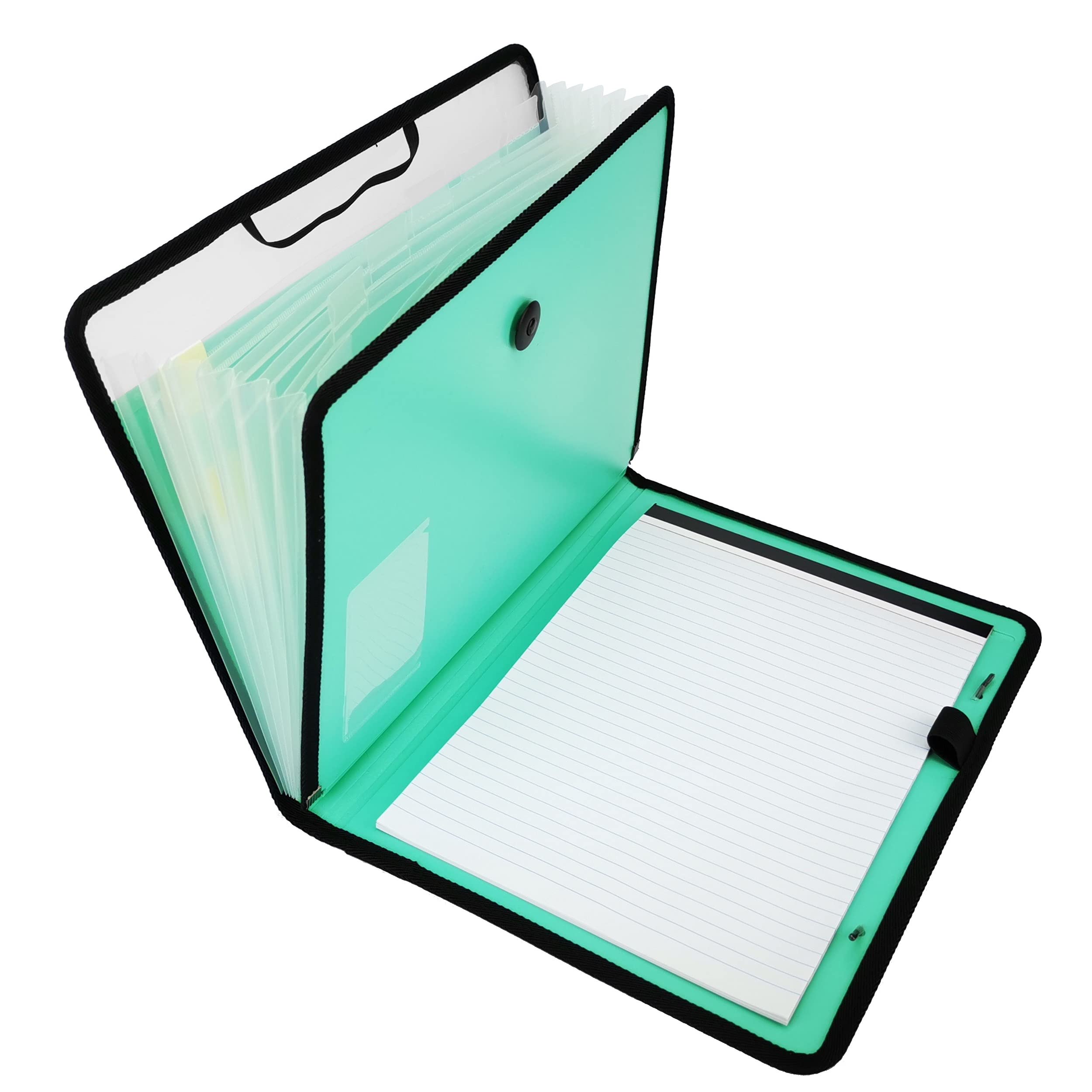 D.RECT Briefcase Notebook Set Expanding File Organiser Folder Expandable Portable File Folder Document Folders Round Elastic with Closure Button 7 Compartments A4 Peppermint