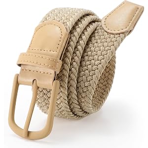 LEACOOLKEY Women Men Braided Stretchy Woven Belt for Jeans Pants Casual Golf Fabric Elastic Belt Width 1.3"