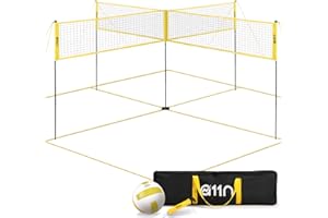 A11N SPORTS A11N 4-Way Volleyball and Badminton Net - Backyard & Beach Game Set for Adults and Kids, Red & Yellow