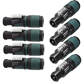 Neutrik NL4FXX-W-S 8 Pack 4-Pole speakON Cable Connector, Green Bushing Screw Terminal Assembly, Loud Speaker Audio, for Cable Diameters 6 to 12mm