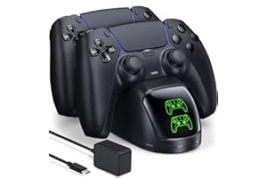 FEGLIEA Controller Charging Station for PlayStation 5 Dualsense Controller with Dual Stand Charger Dock, Upgrade Charger for PS5 Accessories Fast Charging Cable, Charging Station Black for PS5