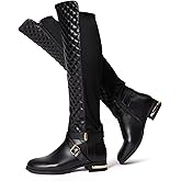 JustFab Womens Knee High Boots Faux Leather Brown Riding Boots Knee High Boots for Women Womens Low Heel Casual Boots for Women