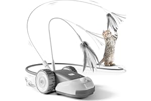 CYROS 3-in-1 Interactive Cat Toy - 2-Speed Automatic Moving Mouse Cat Toys Self Play with 2pcs Hanging Feather String Ribbon and Wiggly Silicone Mice Tail for Bored Indoor Adult Cats Kittens