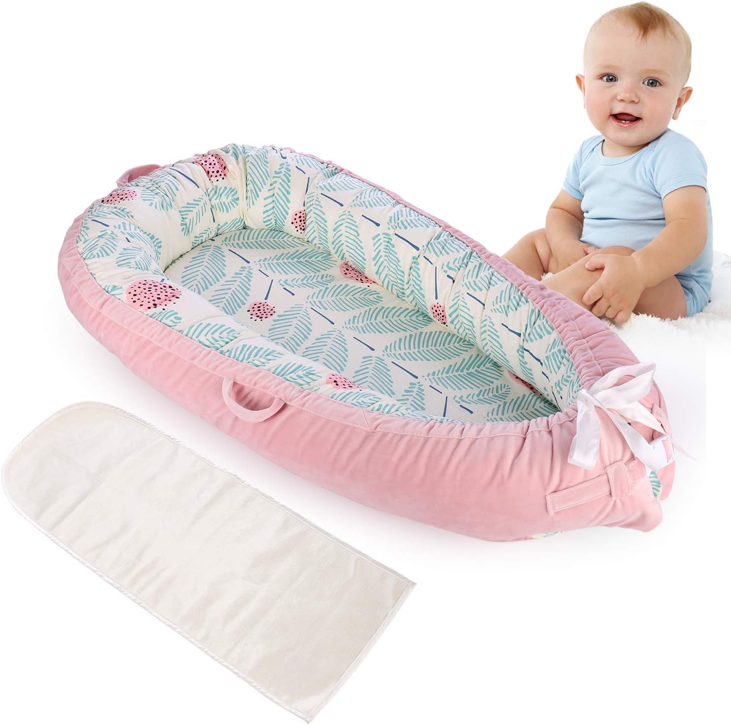 MINGPINHUIUS Baby Nest with Ice Silk Mattress, Portable Baby Lounger Detachable Machine Washable Use in Crib (BN3052)