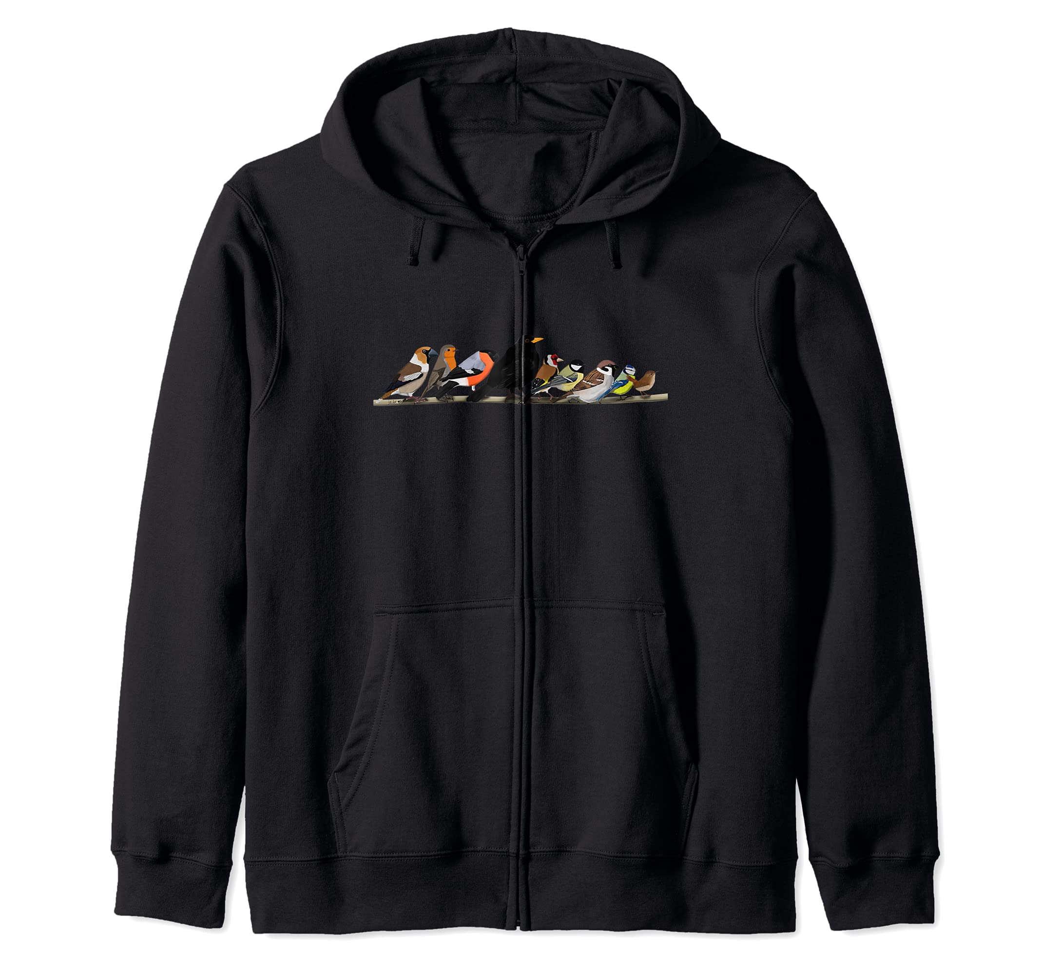 Garden Birds Cuddle on a Branch Bullfinch Wren Birdlover Zip Hoodie