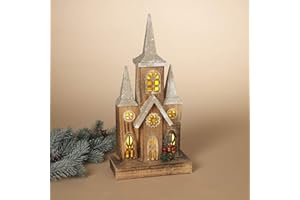 One Holiday Way 16-Inch Decorative LED Light Up Rustic Wood Church – Vintage Lighted Christmas Village House Country Farmhouse Mantel Decoration – Winter Tabletop Shelf Home Decor