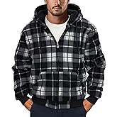 Genafy Men's Zip Up Fashion Hoodies Fleece Jacket Sherpa Lined Winter Warm Sweatshirt Plaid Flannel Hooded Coat