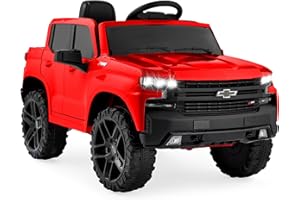 Best Choice Products 12V Licensed Chevrolet Silverado Ride On Truck, Electric Car Toy w/Parent Remote Control, Truck Bed Storage, Bluetooth Speaker, LED Lights, 2.5 MPH Max Speed - Red