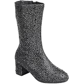 ABSOLEX Girl's Rhinestone Round Toe Knee High Chunky Low Heel Boot