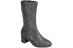 ABSOLEX Girl's Rhinestone Round Toe Knee High Chunky Low Heel Boot