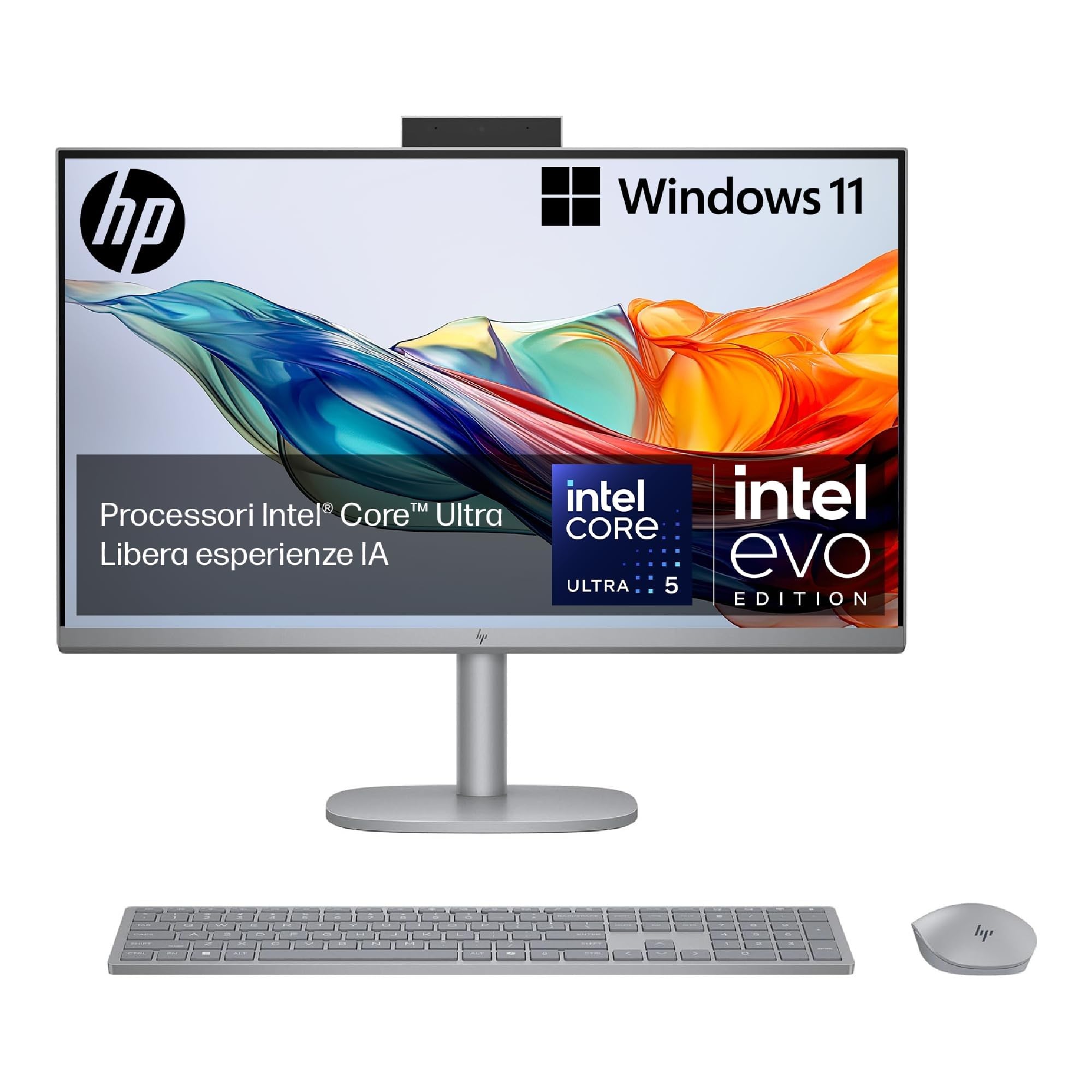 HP Omnistudio X 27-cs0000sl All-in-One, Intel Core Ultra 5-125H, Intel Evo, RAM 16GB DDR5, SSD 1TB, Display 27” IPS FHD Antiriflesso, 5MP IR Privacy Cam, Non è Touch, Windows 11, Grigio