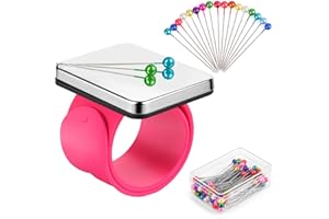 BABELSHAR Magnetic Pincushion Wristband Rose Red 9.5" with 100 Pcs 1.5 Inch Colorful Ball Head Sewing Pins Set, Magnetic Pin Cushion Wrist Holder for Sewing, Silicone Wrist Pin Holder for Quilting and Braiding