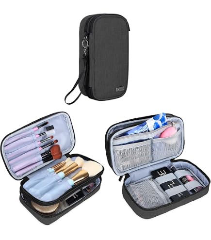 ELLIS JAMES DESIGNS Makeup Brush Bag Case Organizer in Black – Professional Designer Make Up Travel Handbag for Make Up Brushes – Stylish & Compact Carrying Holder Storage Handbag Pouch