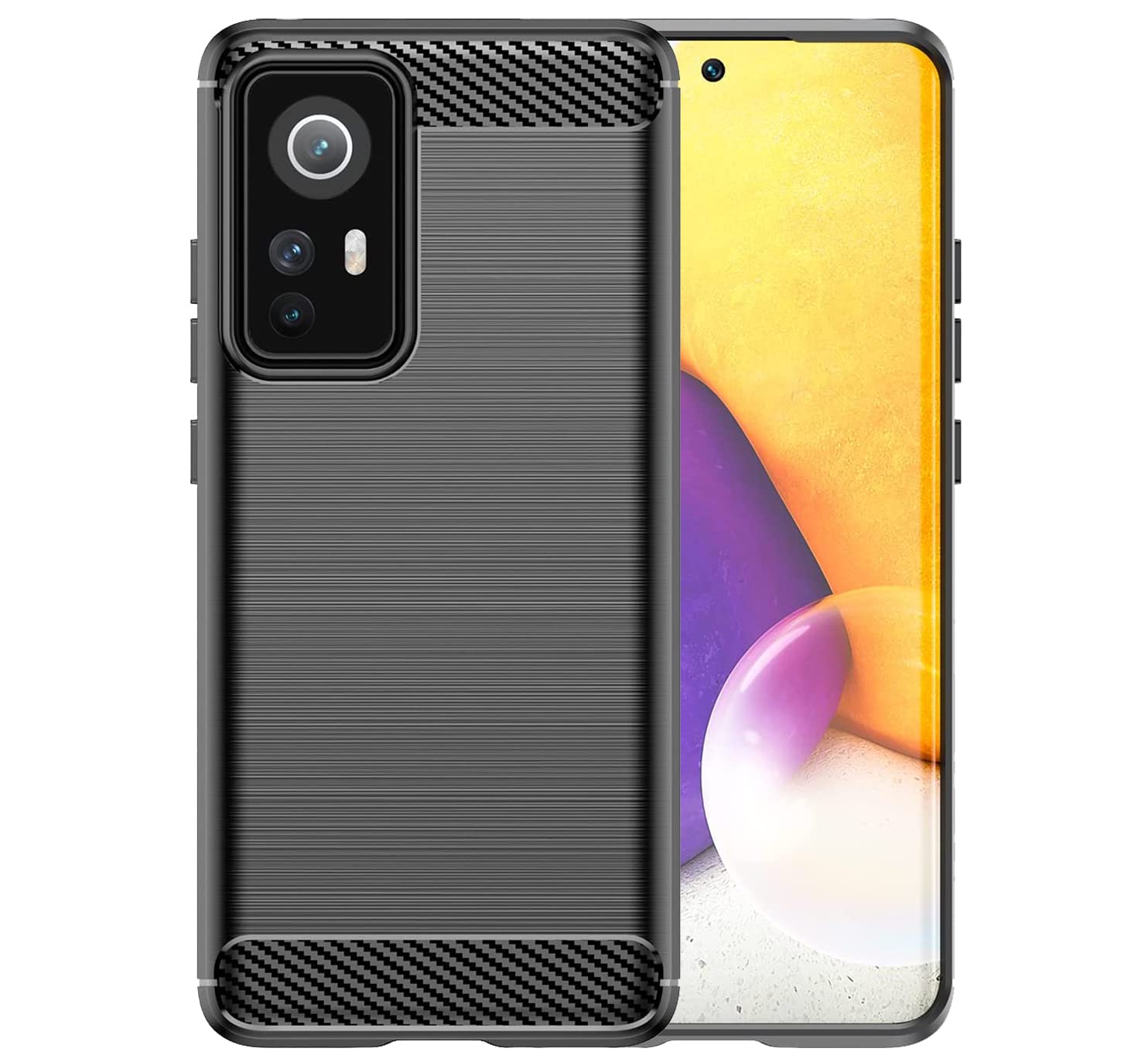 FEJUC Slim Soft Carbon Fiber Shockproof Brushed TPU Case Cover for Xiaomi 12 Pro 5G (Black)