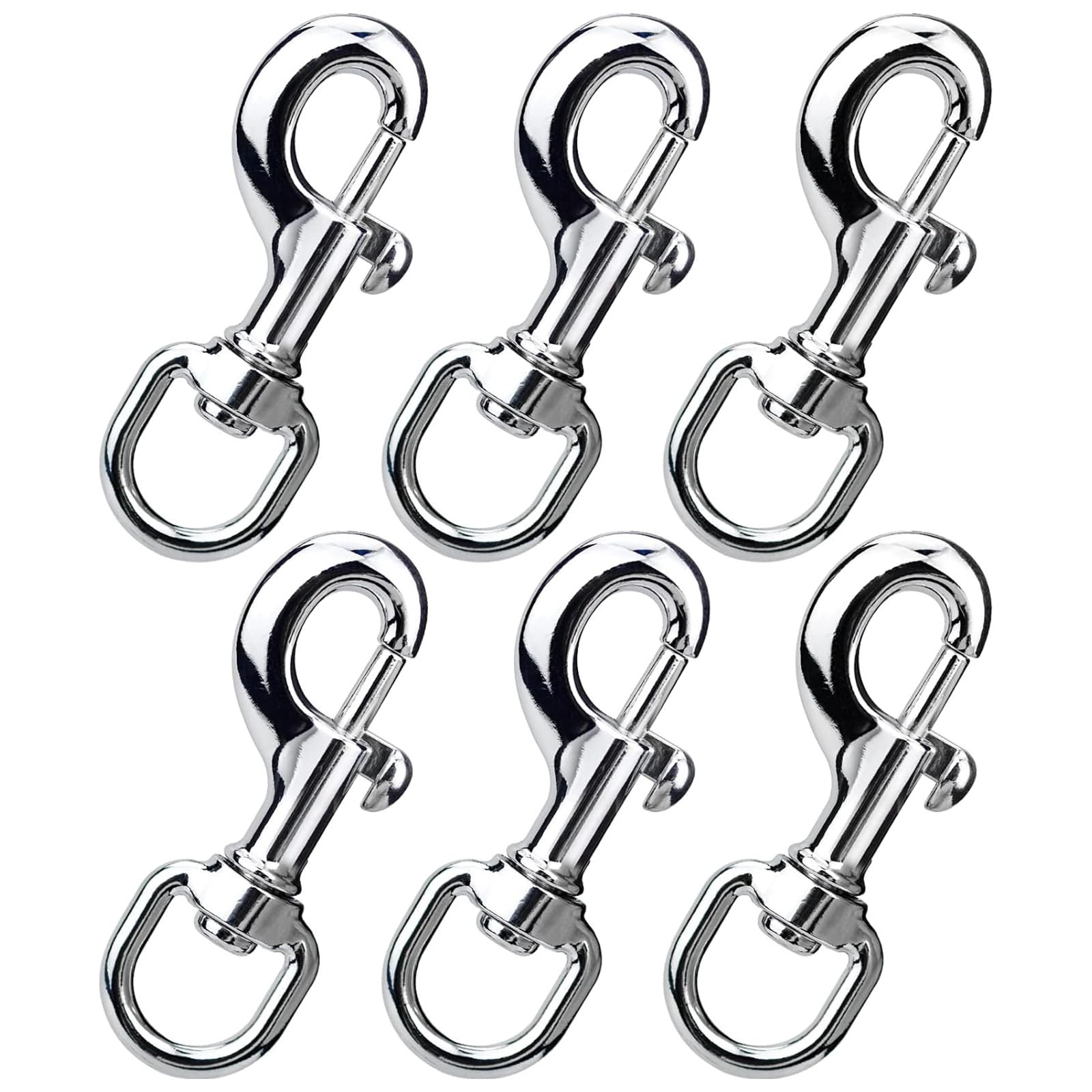 Generic 6 Pcs Heavy Duty Trigger Clips, Silver, Zinc Alloy, 360° Swivel Eye Bolt Snap Hook, Up to 330kg, Lobster Claw Clasps for Dog Leashes, Camping, Keyring