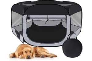 WN'S DAY Dog Cat Playpen,Portable Pet Puppy Playpen,Rabbit Puppy Dog Play Pen for Indoors,Dogs Tent for Indoor Cats,Kitten Playpen,Collapsible Small Cats Crate Cage for Small Dogs with Carrying Case(Grey, L)