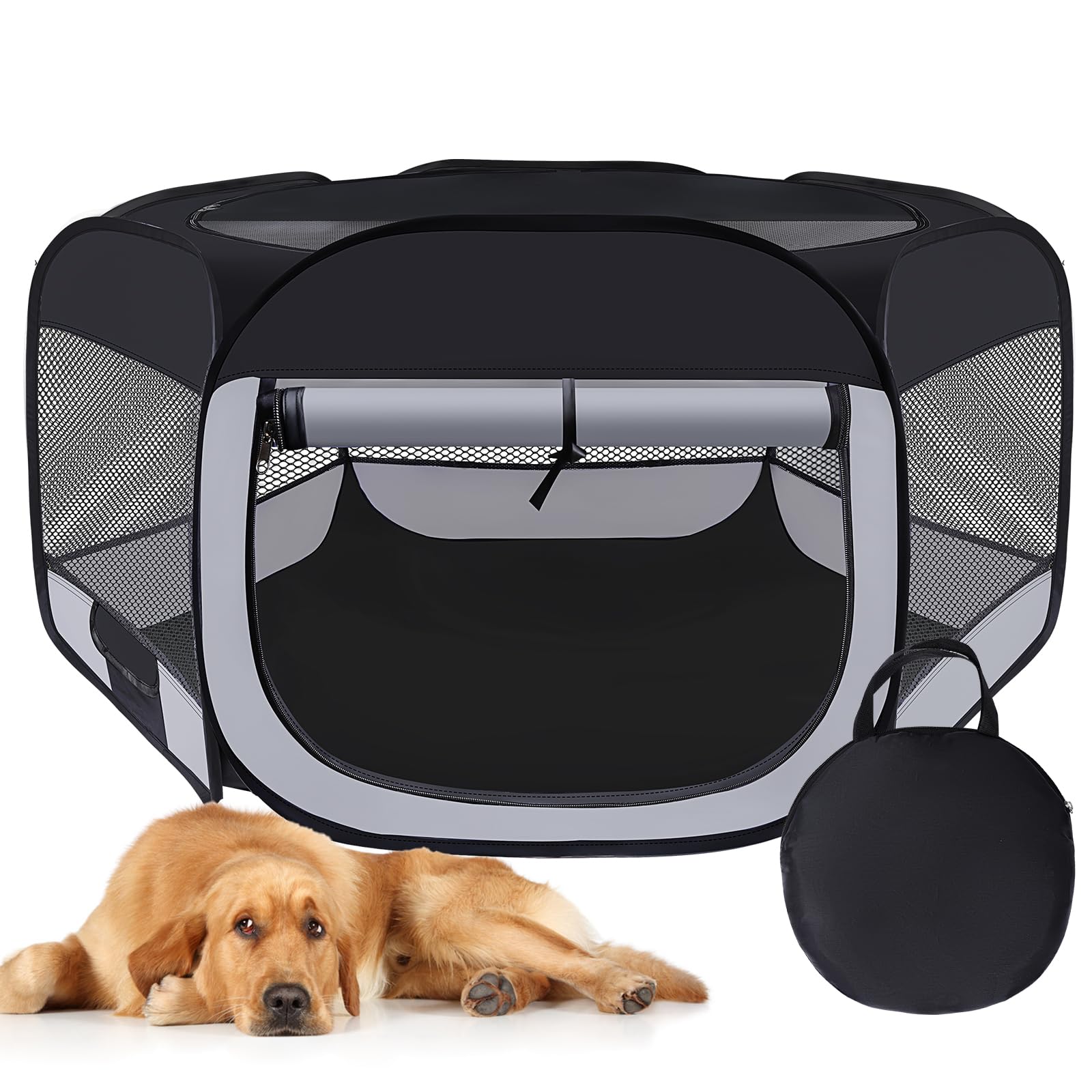 Photo 1 of Dog Cat Playpen,Portable Pet Puppy Playpen,Rabbit Puppy Dog Play Pen for Indoors,Dogs Tent for Indoor Cats,Kitten Playpen,Collapsible Small Cats Crate Cage for Small Dogs with Carrying Case(Grey, M)