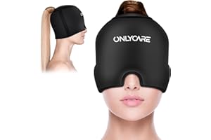 ONLYCARE Migraine Relief Cap, Upgraded Full Coverage Odorless Migraine Ice Head Wrap, Headache Relief Hat for Migraine, Black - FSA or HSA Approved