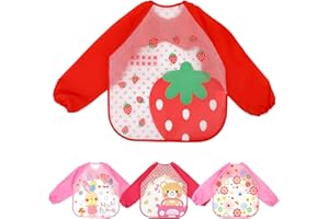 BAHABY 4 Packs Kids Art Smocks Toddler Aprons Painting Apron for Children Waterproof Artist Smock with Long Sleeve