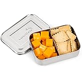 LunchBots Small Snack Packer Bento Box - Extra Small Divided Stainless Steel Snack Container - 2 Compartments for Fruits, Vegetables and Finger Foods - Dishwasher Safe – Stainless Lid