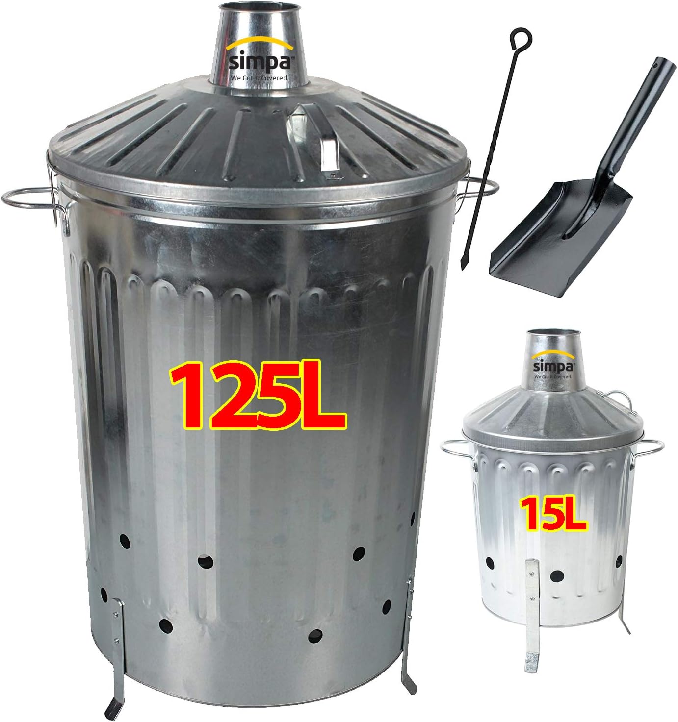 simpa 2PC Garden Incinerator Bundle 1 x 125L 125 Litre Incinerator & 1
