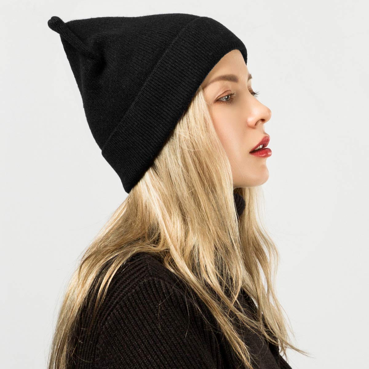 Flowomen Womens Winter Hat Cat Ear Hat with Warm Knit Crochet Slouchy Beanie Hat for Women (Black)