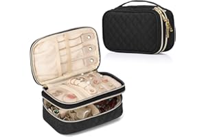 Teamoy Double Layer Jewelry Organizer, Jewelry Travel Case for Rings, Necklaces, Earrings, Bracelets and More(Small, Quilted-