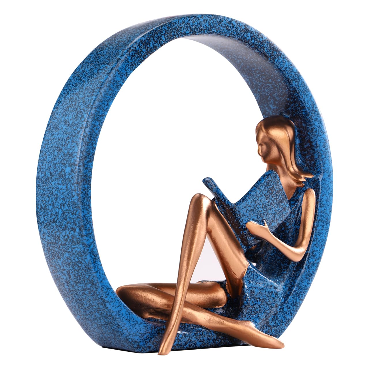 Homoyoyo Elegant Reading Girl Statue Handcrafted Resin Sculpture - Modern Desktop Bookshelf Decor for Living Room, Home Office & Mantle Display | Blue Figurine Ornament for Women Adults