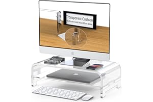 Beimu Acrylic Monitor Stand Riser 16Lx8.5Wx5H Inch 2-Tiers Acrylic Laptop Stand Riser for Desk with Anti Slip Mat Clear Monitor Stand with Storage for iMac MacBook and Any Size Computer Monitor