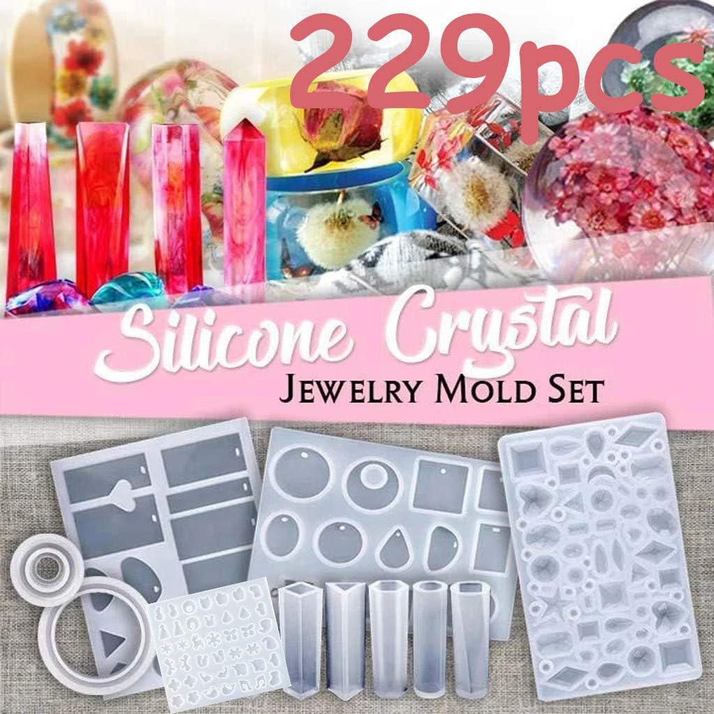 Resin Casting Molds, Handmade Crystal Glue Mold Set (229 pcs), Resin Molds DIY Silicone Molds for Resin Silicone Casting Molds for DIY Jewelry Craft Making Epoxy Resin Mold Cube Pyramid Sphere