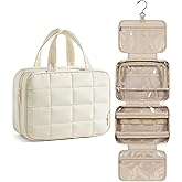 BAGSMART Travel Toiletry Bag for Women, Hanging Travel Bag for Toiletries, Puffy Makeup Cosmetic Bag Organizer, Carry-on Travel Accessories Essentials, Beige