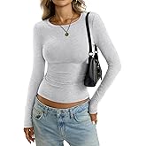 EasyGala Womens Cotton Long Sleeve Shirts Wide Round Neck Fitted Tops Basic Going Out Crop Outfits Fall Undershirts 2026