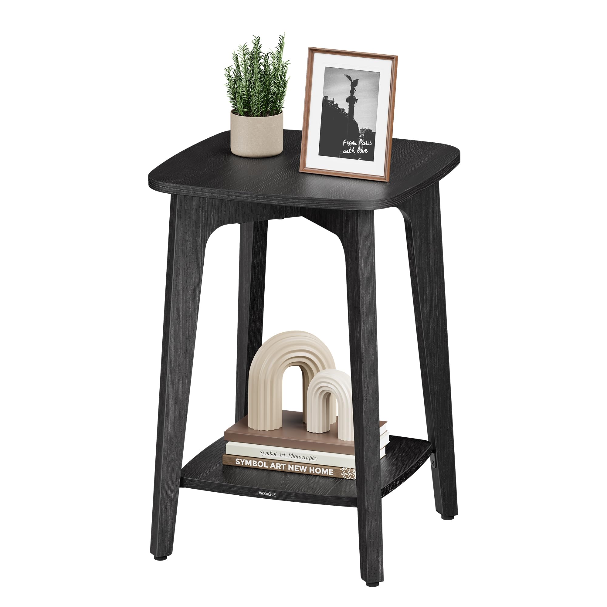 Photo 1 of VASAGLE MAEZO Collection - Side Table, 2-Tier Small Square End Table, Nightstand with Tapered Legs, Curved Transitions, for Small Spaces, Living Room, Bedroom, Charcoal Gray ULET236B01