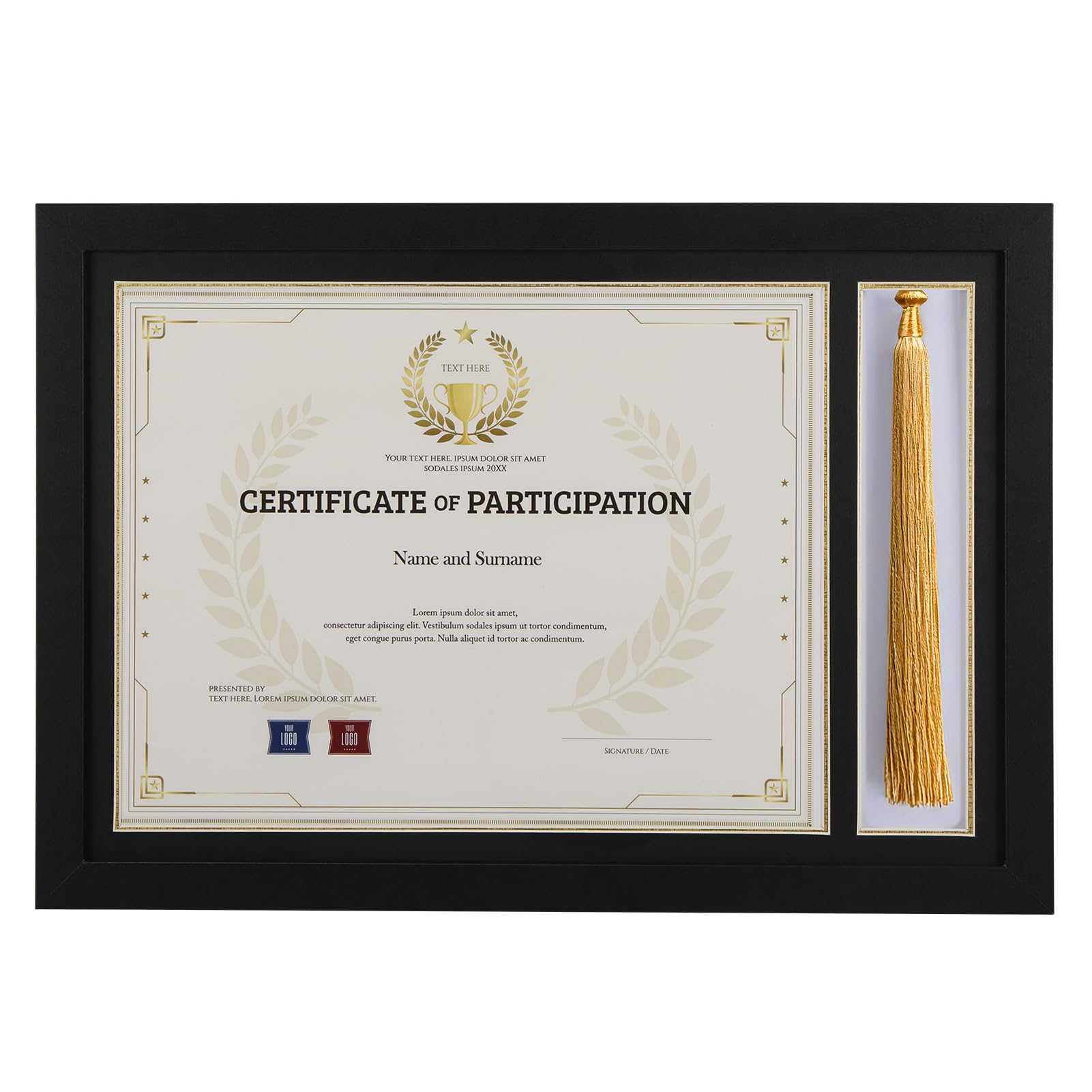Photo 1 of Lavezee 15.2x10.6 Diploma Frame With Tassel Holder, Display 8.5 x 11 Certificate Document Degree and One Tassel,Black with Gold Rim
