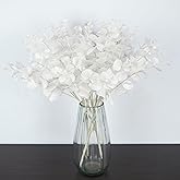 NOLAST Artificial Flowers Faux Silver Dollar Eucalyptus Stems Fake Plant for Vase Home Wedding Decor 3pcs (White)