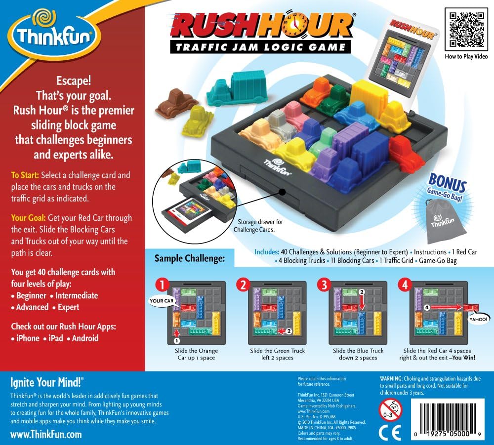 ThinkFun Rush Hour Traffic Jam Brain Game and STEM Toy for Boys and Girls Age 8 and Up – Tons of Fun With Over 20 Awards Won, International Bestseller for Over 20 Years: Toys & Games