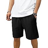 JMIERR Men's Casual Shorts 7.5 Inch Cable Knit Drawstring Elastic Waist Summer Beach Sweat Shorts for Lounge & Vacation